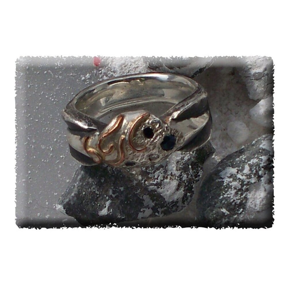 Sterling Silver With Copper Swirls Sapphires And Diamond Ring